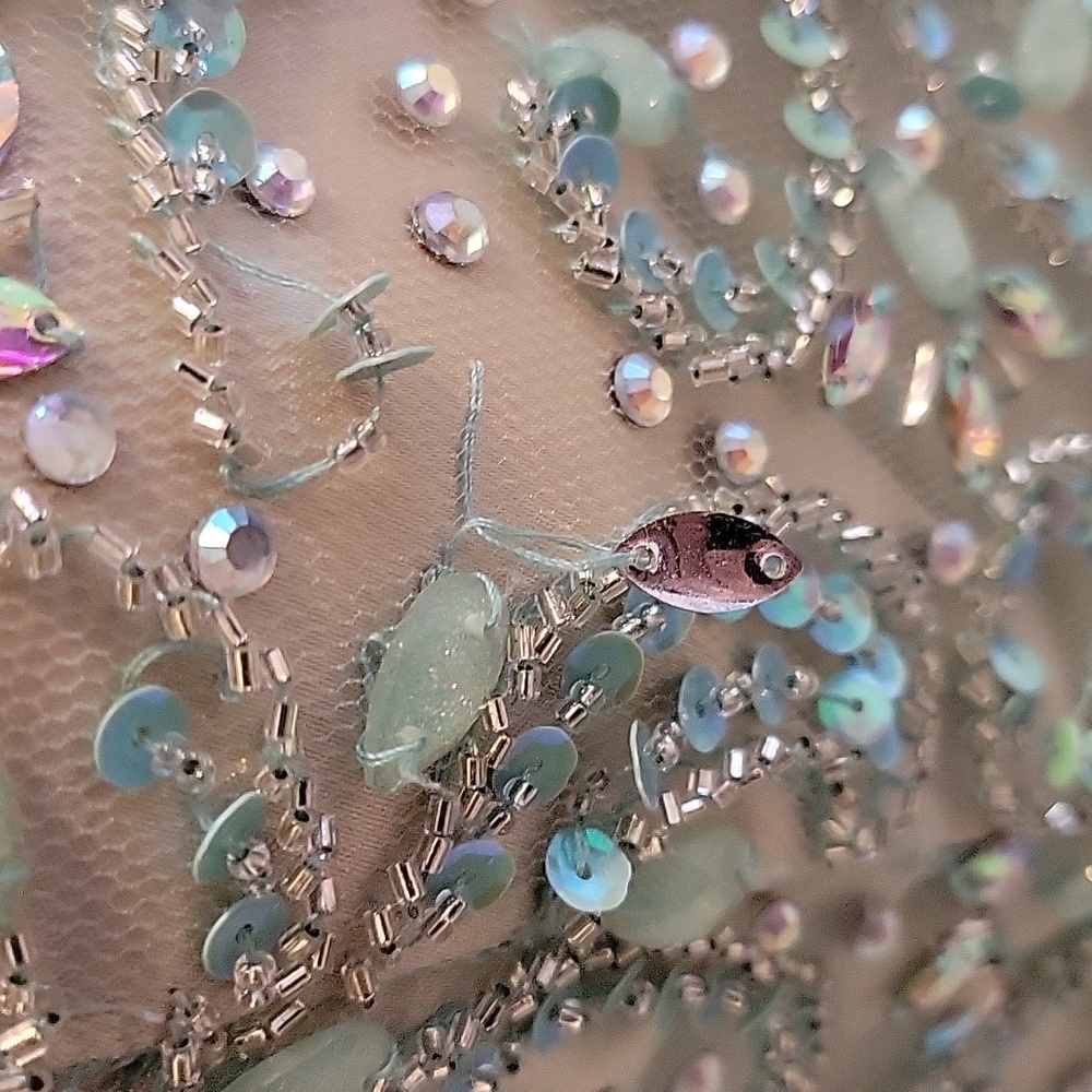 ALYCE Elegant Beaded prom Party Dress with Aqua Skirt - Picture 4 of 9